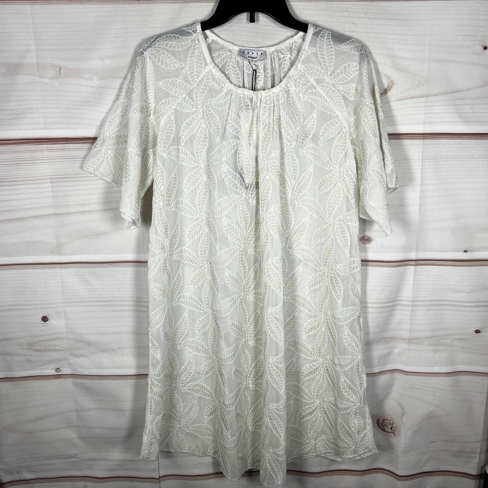 Suncoo Dress Womens T3 Large White Leaf Metallic Shift Robe Charley Short Sleeve